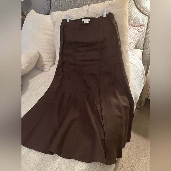 Margaret M Chocolate Brown Linen/lined maxi skirt size 4 - Picture 1 of 3